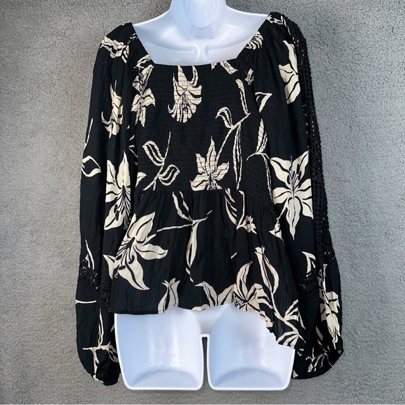 Angie Top Womens 3X Black Blouse Floral Smocked Bodice Baby Doll Lace Y2K Boho - Picture 4 of 12